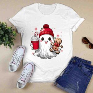 Ghost Hold Coffee And Gingerbread Christmas Shirt