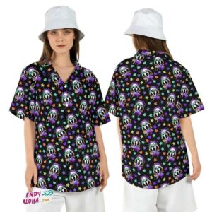 Ghost Face Neon Color Scream Movie Halloween Hawaiian Shirt