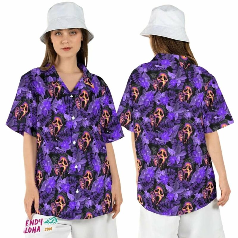Ghostface halloween scream ghost scary floral hawaiian shirt 1