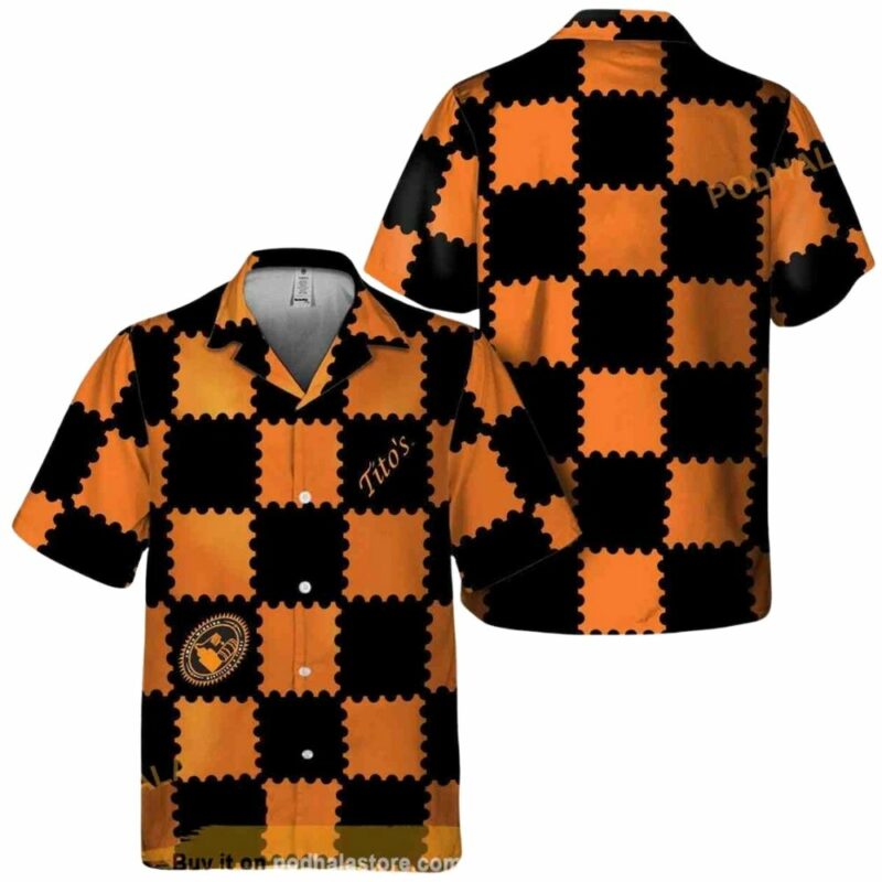 Gingham titos vodka funny hawaiian shirt 1