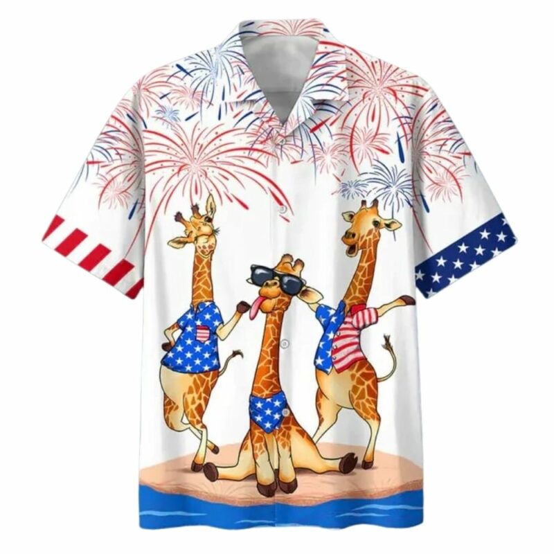 Giraffe with happy 4th of july hawaiian shirt 1