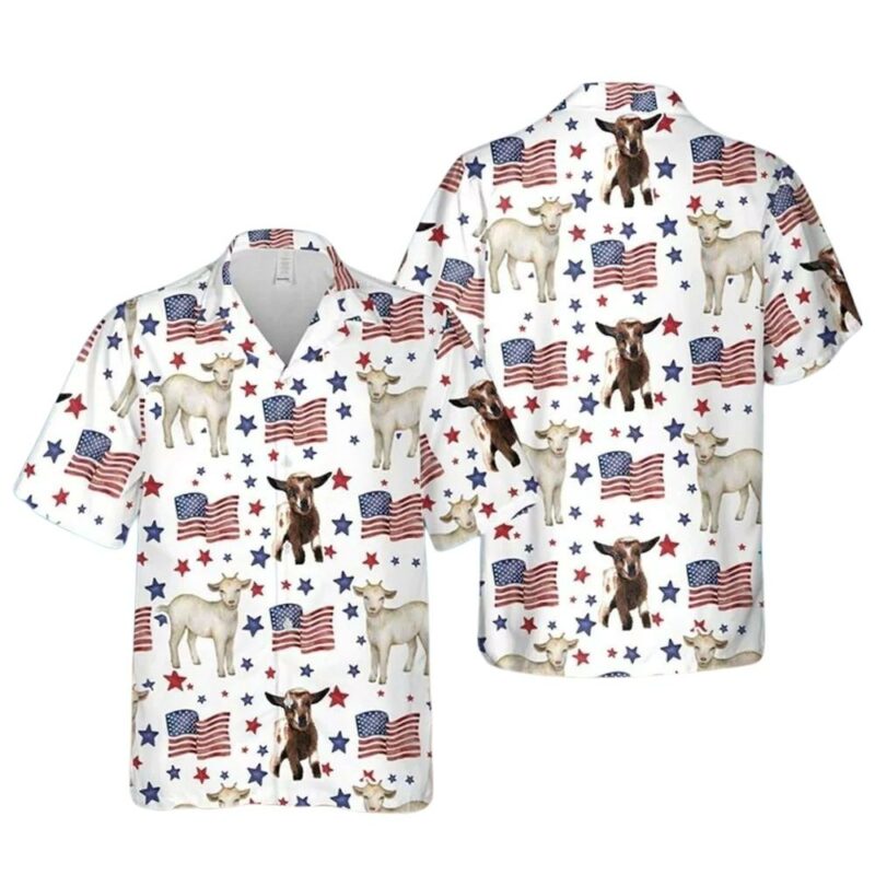 Goat american flag pattern for 4th of july hawaiian shirt 1