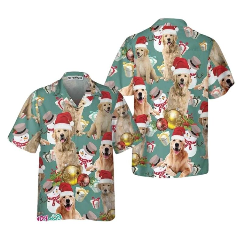 Golden retriever celebrate christmas hawaiian shirt 1