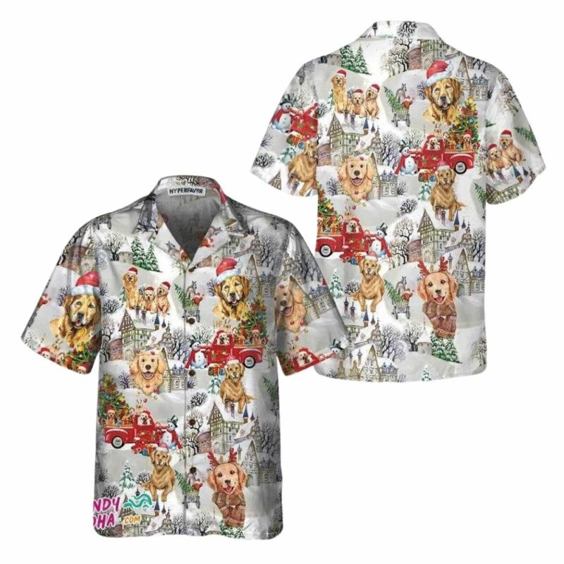 Golden retriever on christmas hawaiian shirt 1