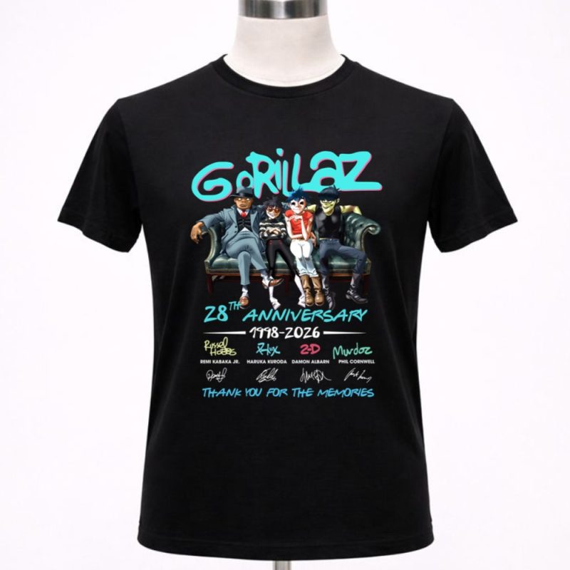 Gorillaz 28th Anniversary 1998 2026 Thank You For The Memories Signature 1 T Shirt.jpg