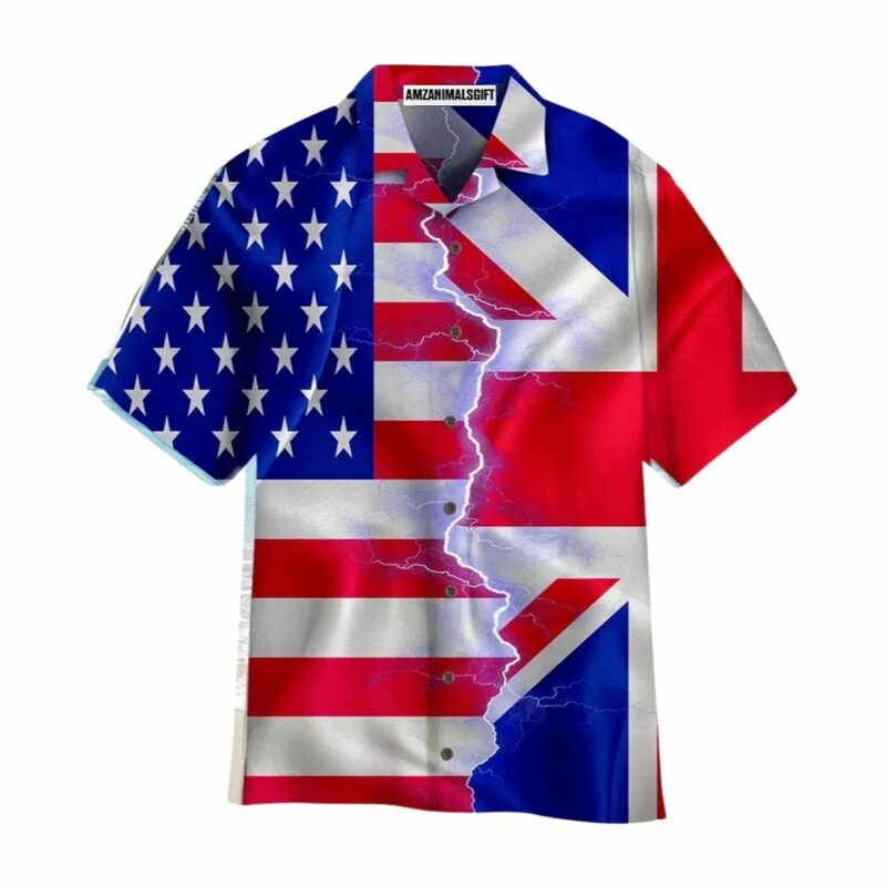 Great britain flag american flag on thunder hawaiian shirt 1