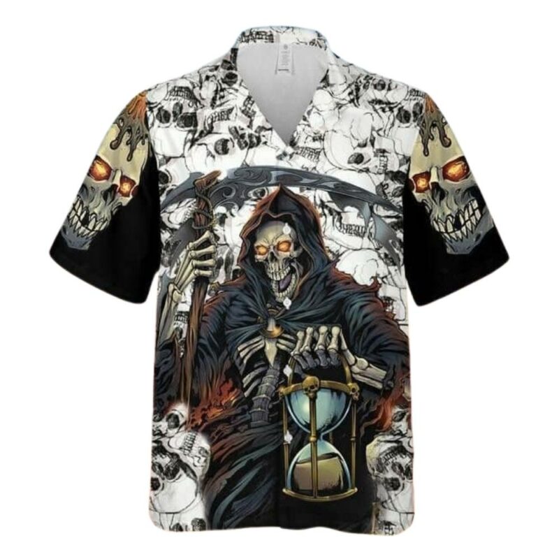 Grim reaper with time halloween hawaiian shirt 1