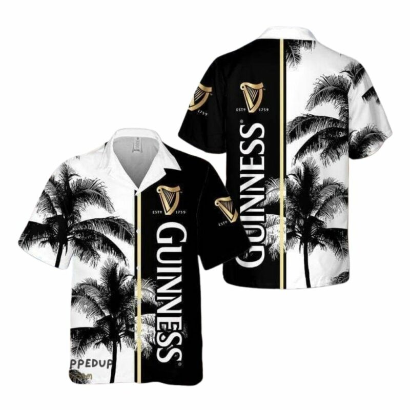Guinness Beer Tropical Coconut Trees Black And White Hawaiian Shirt