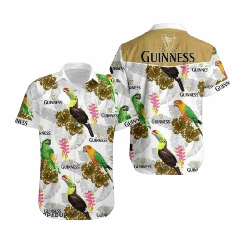 Guinness Tropical Flower And Parrot Hawaiian Shirt