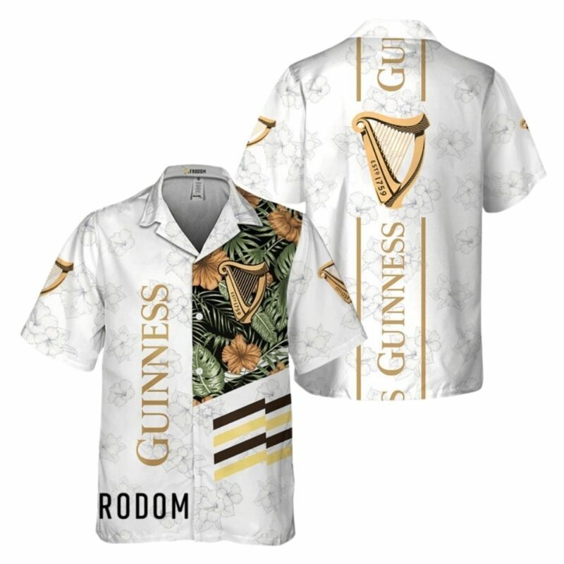 Guinness White Tropical Flower Hawaiian Shirt
