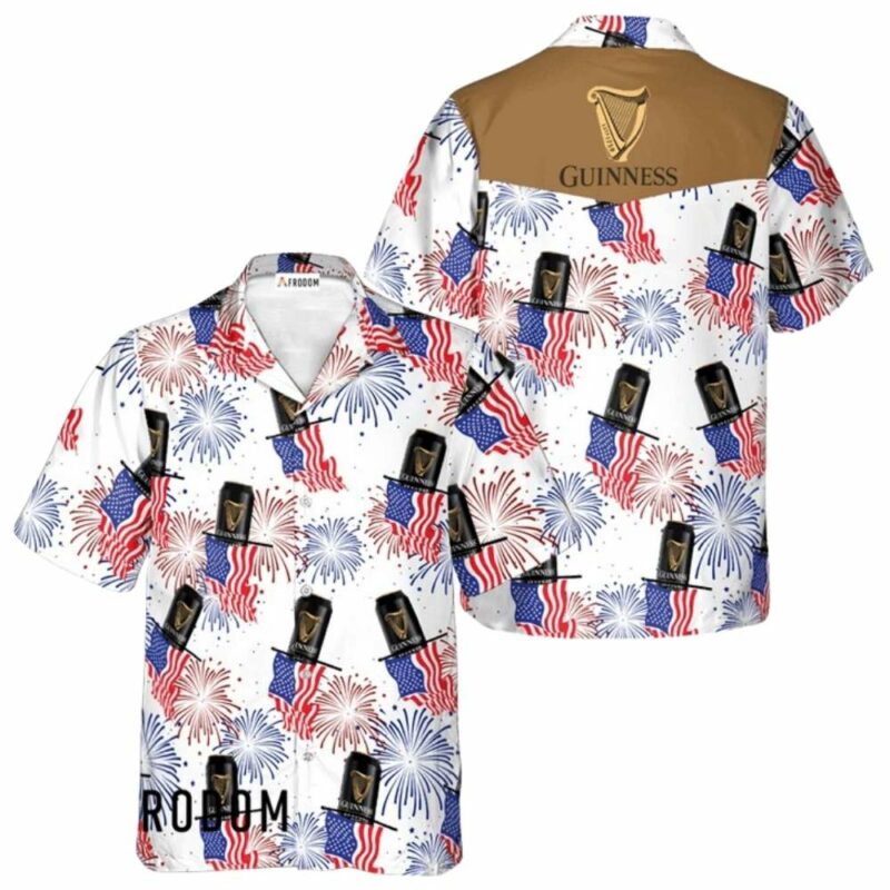 Guinness Beer American Flag Fireworks Hawaiian Shirt 1