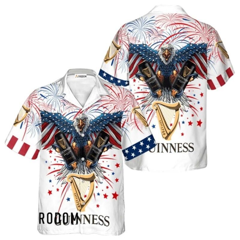 Guinness Beer Eagle Fireworks Independence Day Hawaiian Shirt 1