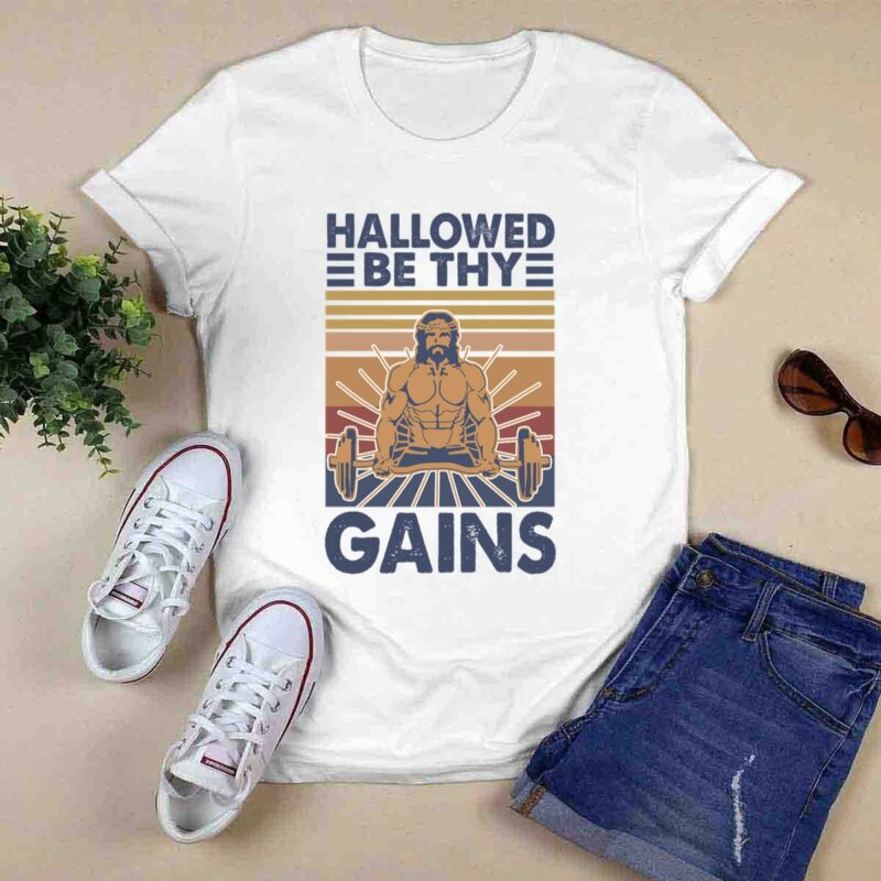 Hallowed Be Thy Gains Fitness Jesus Vintage 5 T Shirt