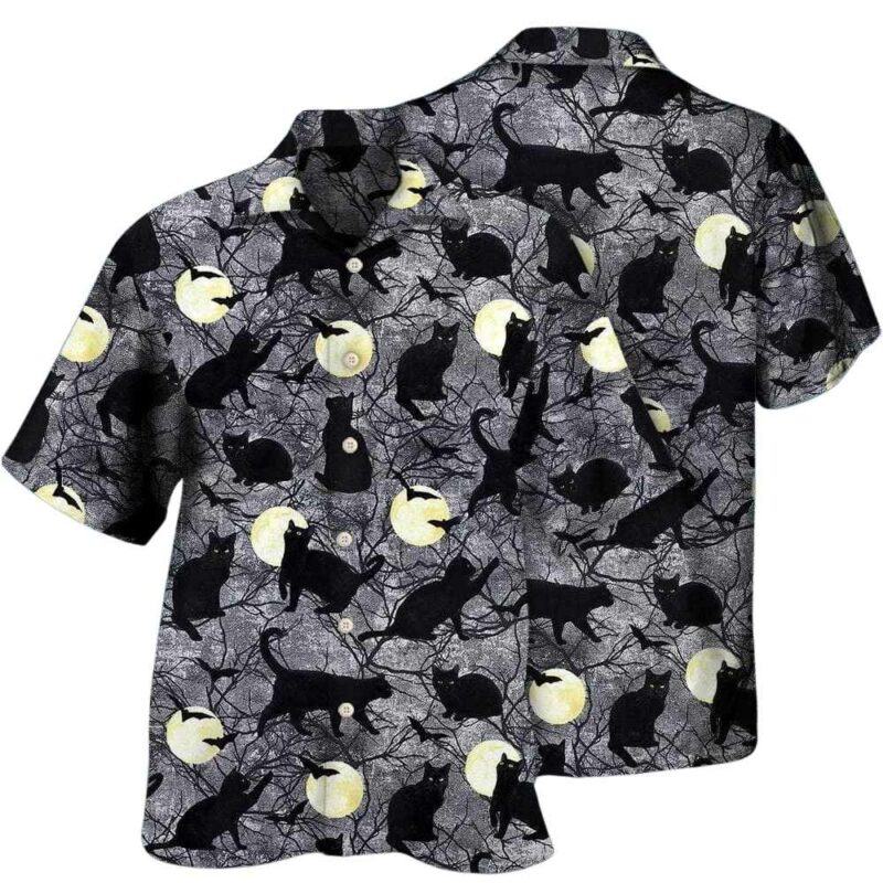 Halloween black cat pattern hawaiian shirt 1