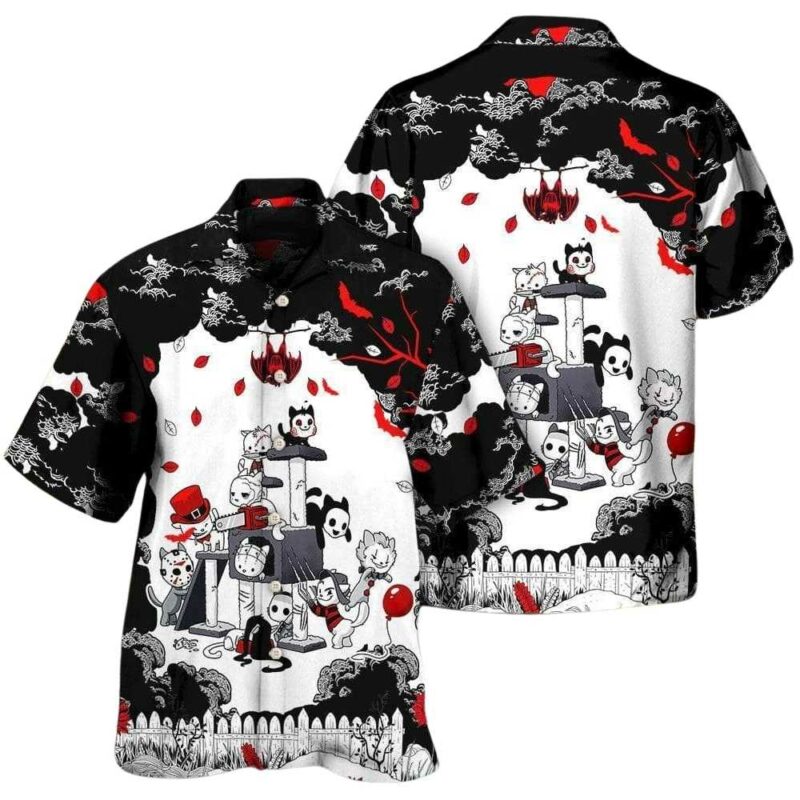Halloween cat horror kitten cosplay hawaiian shirt 1