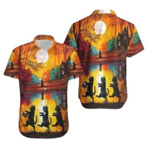 Halloween Cat Themed Hawaiian Shirt