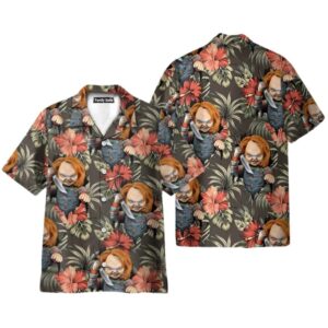 Halloween Chucky Scary FLower Floral Tropical Hawaiian Shirt