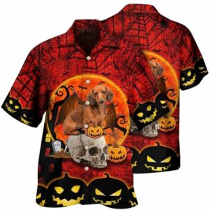 Halloween Dachshund Pumpkin Scary Hawaiian Shirt