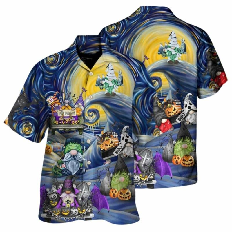 Halloween gnome spooky inviting haunted house hawaiian shirt 1