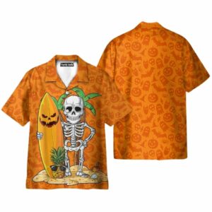 Halloween Hawaii Skeleton Surfing Hawaiian Shirt