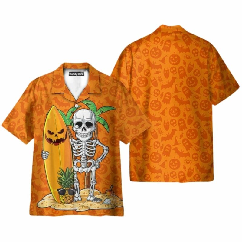 Halloween hawaii skeleton surfing hawaiian shirt 1