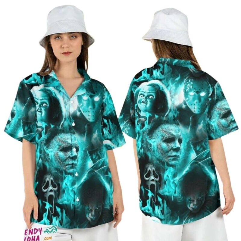 Halloween horror characters freddy michael jason hawaiian shirt 1