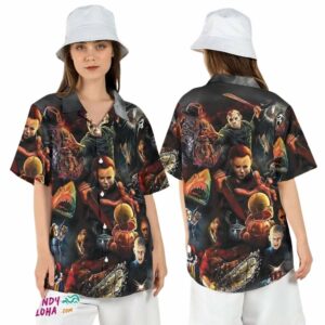 Halloween Horror Characters Michael Jason Freddy Movie Hawaiian Shirt
