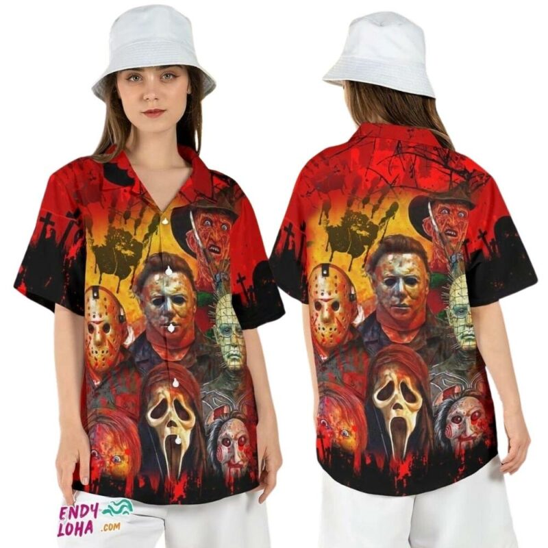 Halloween horror friends slasher michael jason freddy hawaiian shirt 1