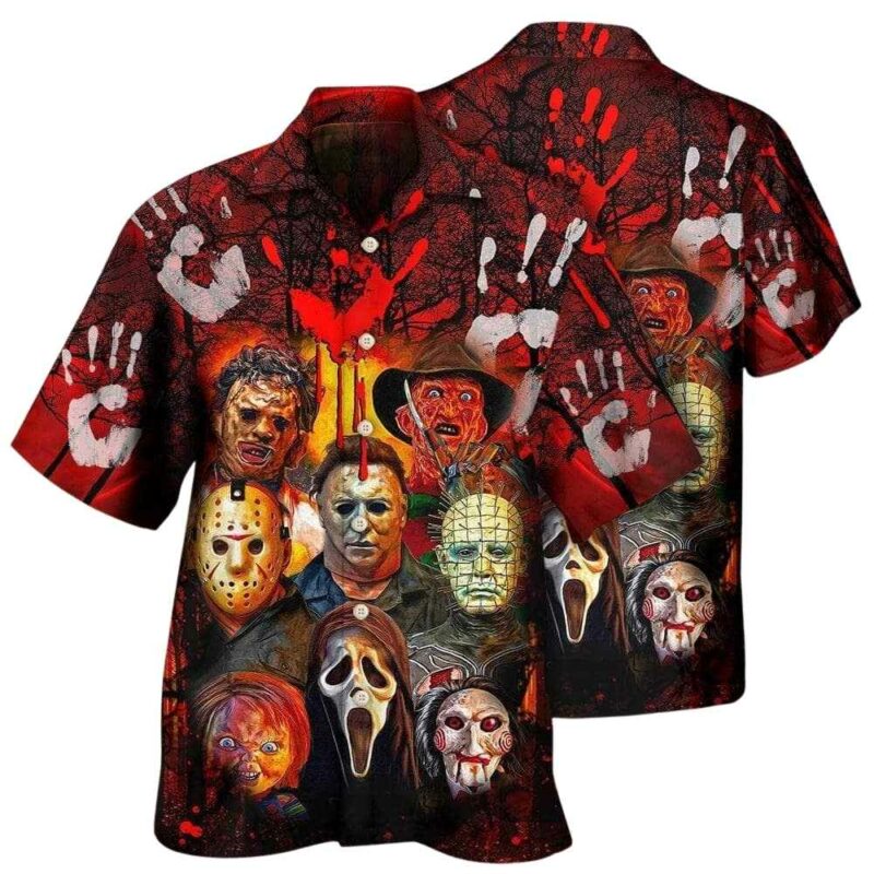 Halloween horror movie characters blood scary hawaiian shirt 1