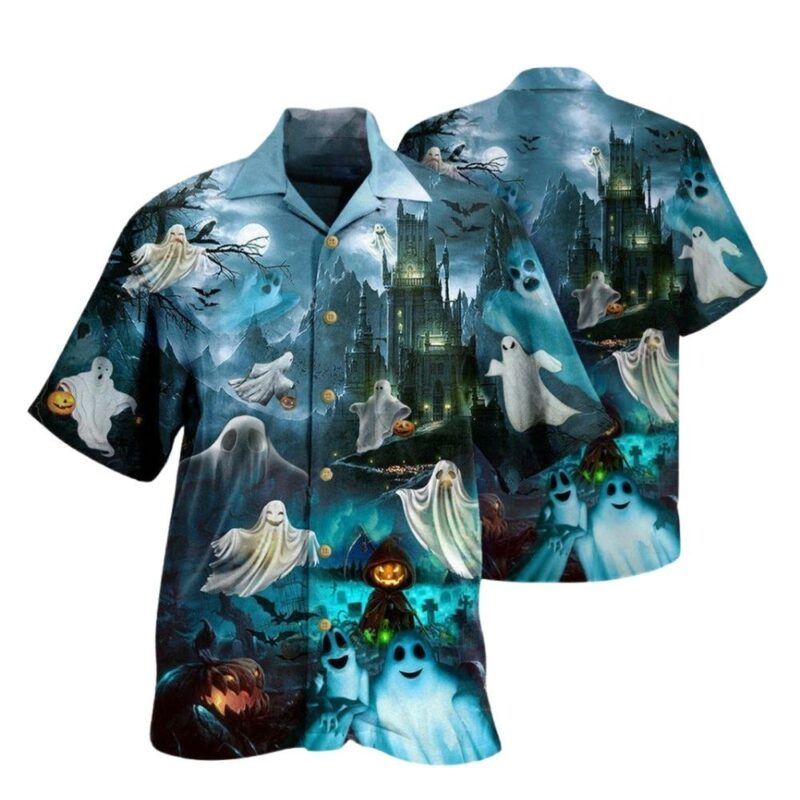 Halloween night say boo and scary on hawaiian shirt 1