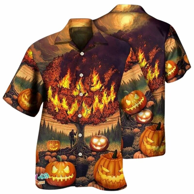 Halloween pumpkin burning crazy hawaiian shirt 1