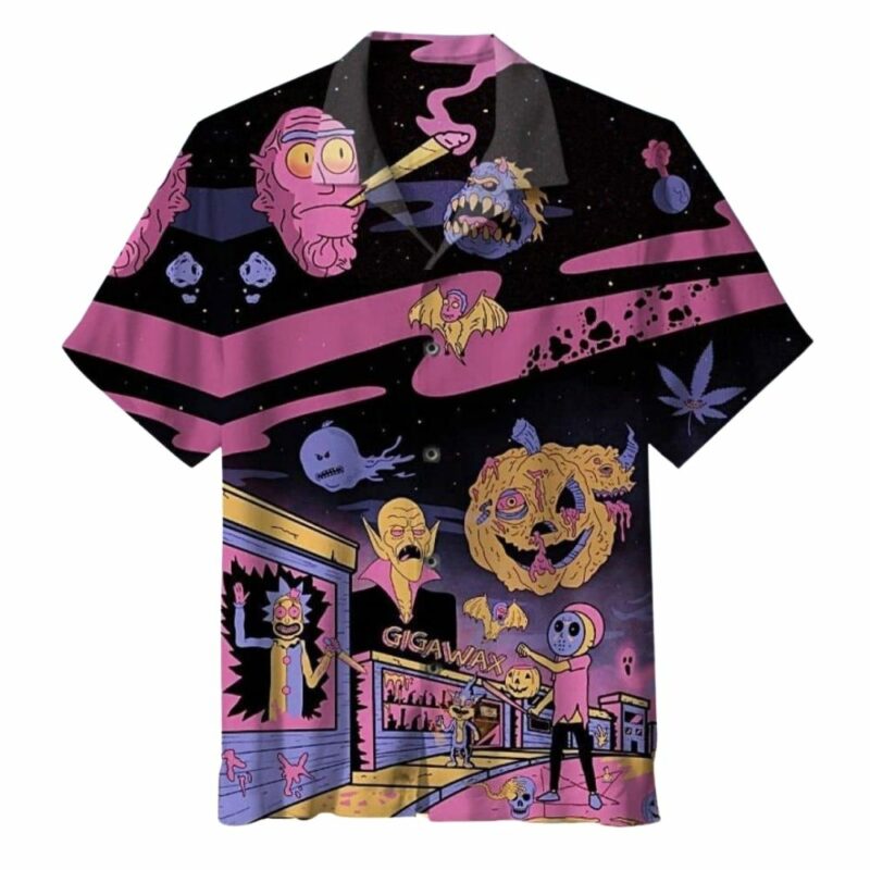 Halloween theme rick morty adventures hawaiian shirt 1