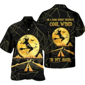 Halloween Witch On A Dark Desert Highway Hawaiian Shirt