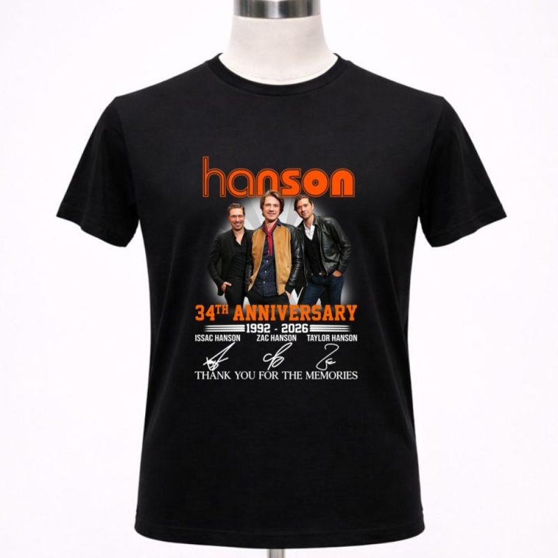 Hanson 34th Anniversary 1992 2026 Signatures Thank You For The Memories 1 T Shirt.jpg