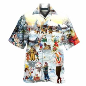 Happy Christmas Activities Under Snowy Hawaiian Shirt