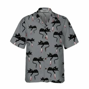 Happy Halloween Black Cat With Knife Hawaiian Shirt