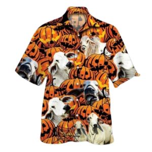 Happy Halloween Brahman Pumpkin Hawaiian Shirt