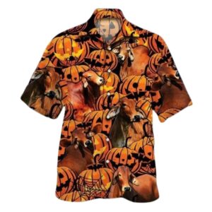 Happy Halloween Red Brahman Pumpkin Hawaiian Shirt
