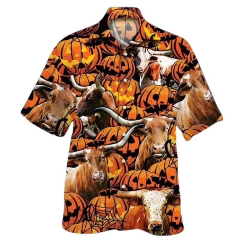 Happy halloween tx longhorn pumpkin hawaiian shirt 1