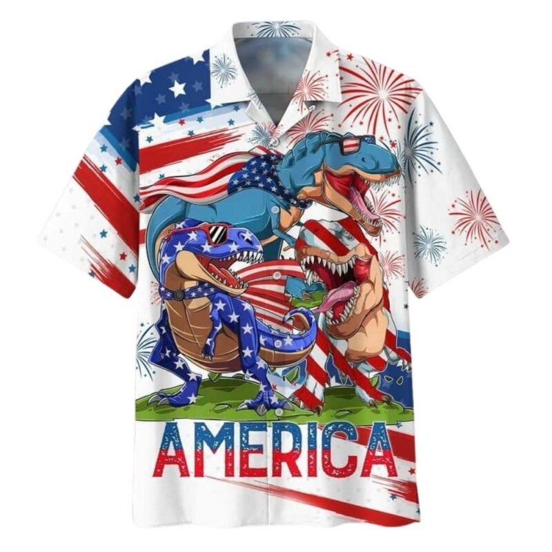Happy independence day dinosaur hawaiian shirt 1