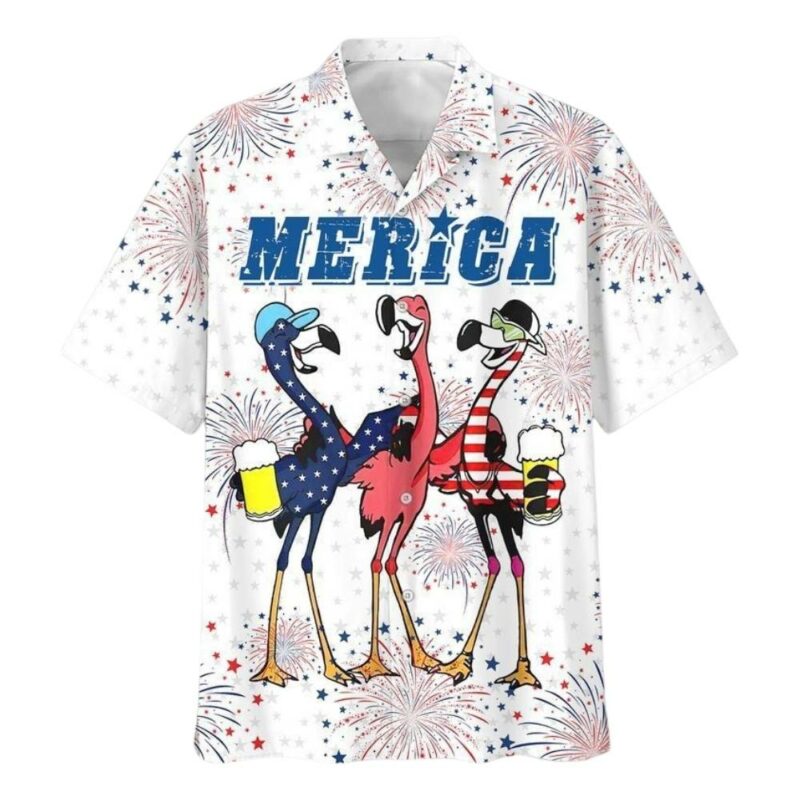 Happy independence day flamingo celebration hawaiian shirt 1