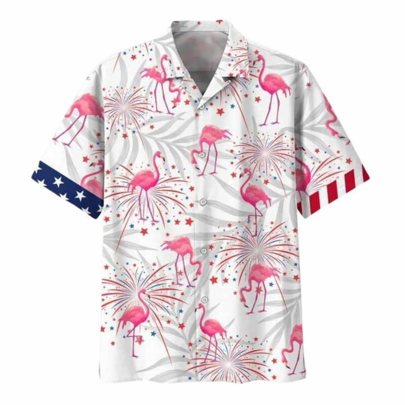 Happy independence day flamingo firework hawaiian shirt 1
