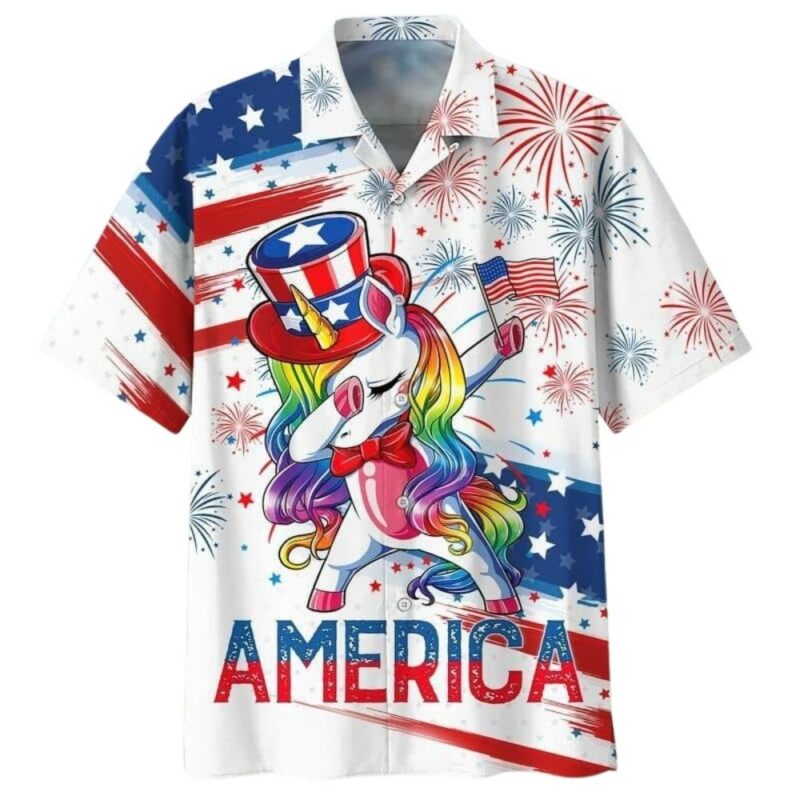 Happy independence day unicorns dacing dabbing hawaiian shirt 1