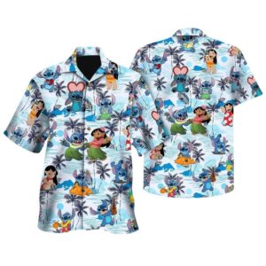 Happy Lilo And Stitch Dancing Hula Aloha Tropical Summer Vacation Hawaiian Shirt