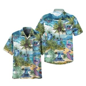 Happy Stitch Tropical Palm Tree Summer Beach Lilo And Stitch Hawaiian Shirt