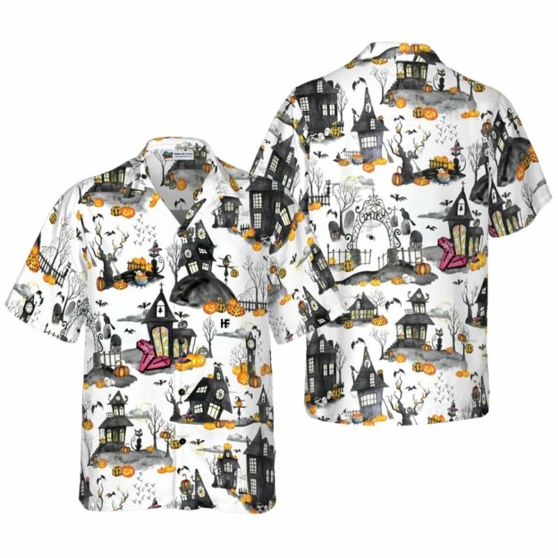 Haunted houses halloween hawaiian shirt 1