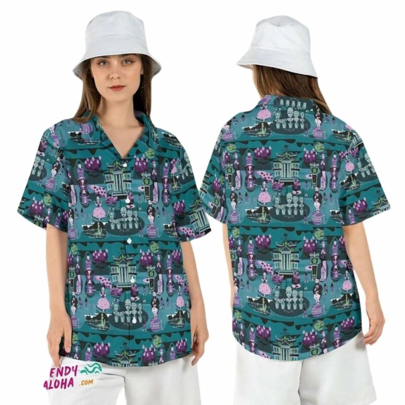 Haunted mansion map halloween hitchhiking ghosts hawaiian shirt 1