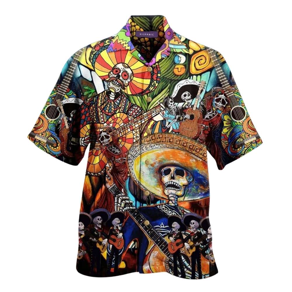 Hippie halloween lets play a guitar hawaiian shirt 1