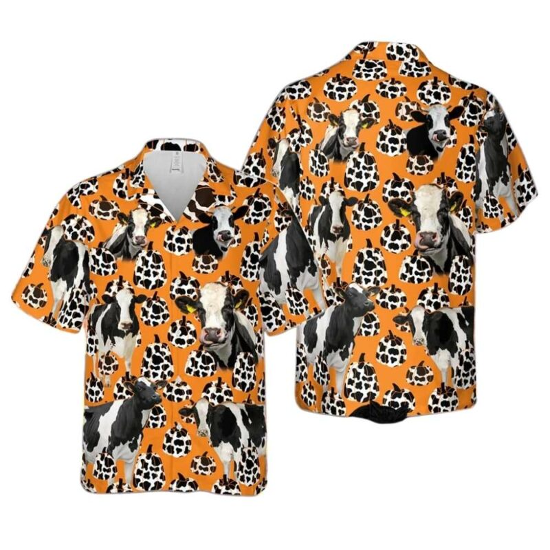Holstein cattle pumpkin theme unique hawaiian shirt 1