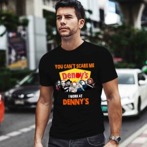Horror Movie Character You cant Scare Me Work At Dennys Logo 4 T Shirt